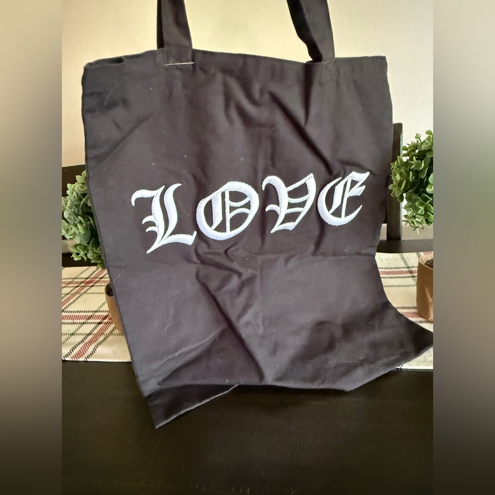 Black Tote Bag with 'LOVE' Embroidery